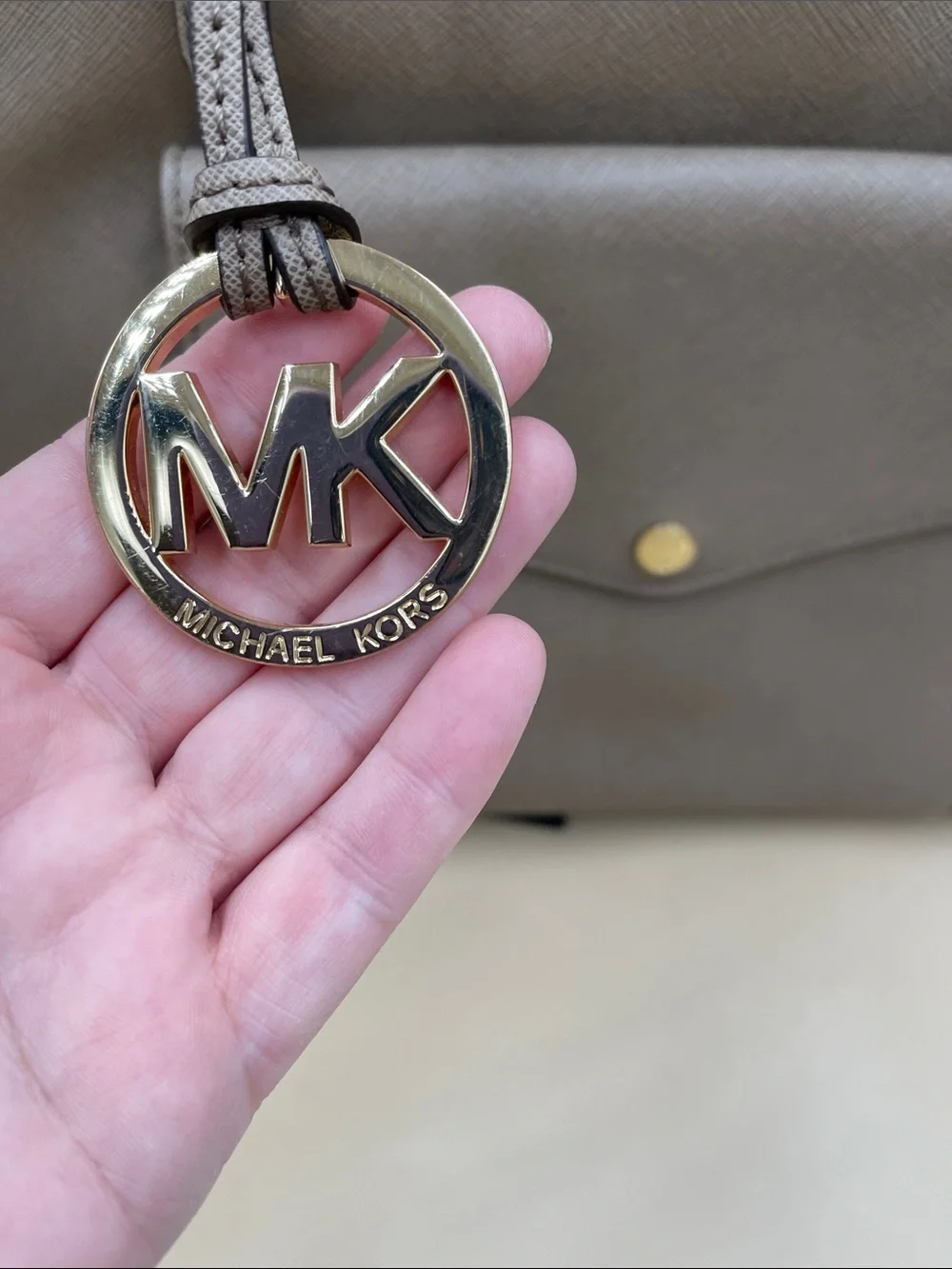 Michael Kors Gray Saffiano Tote with Front Pocket and MK Charm Beautiful Bag
